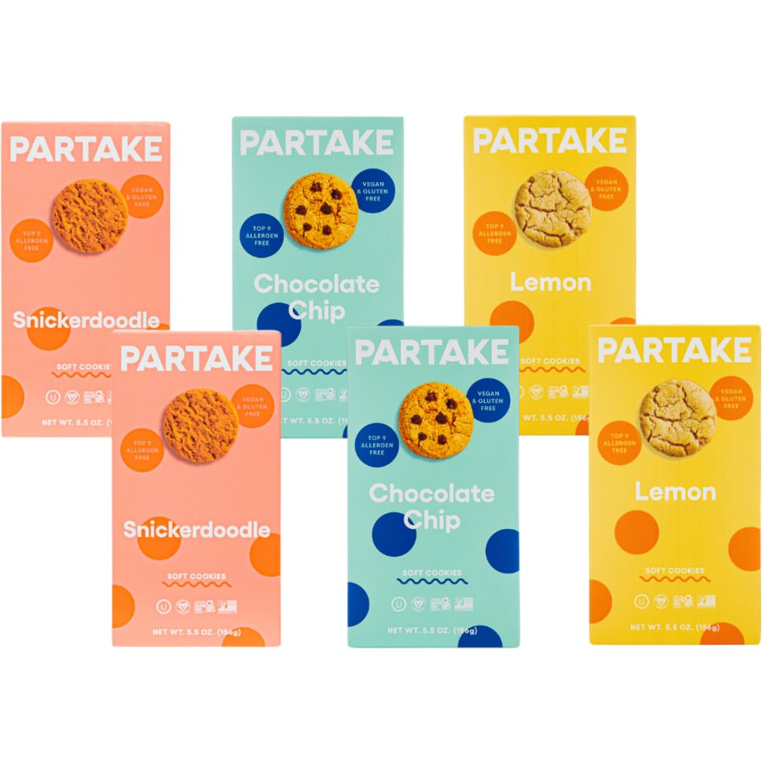 Gluten Free Soft Baked Vegan Cookies 6 Box Variety Pack | Nut Free, Egg Free, Wheat Free Allergy Friendly Snacks | Healthy Plant-Based Treats for Kids & Adults | Perfect for School Lunches, Office Snacks & Vegan Diets