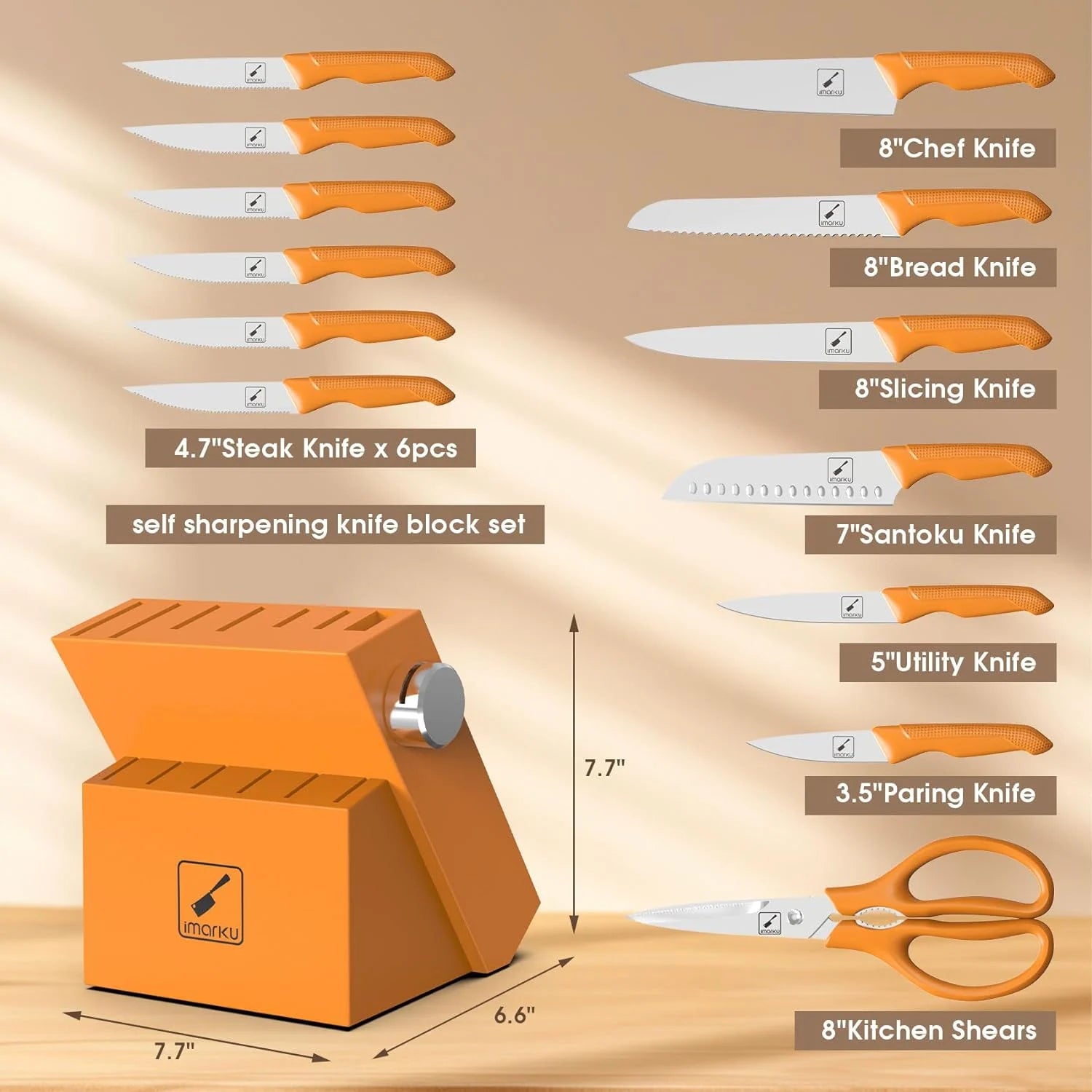 Premium Orange Knife Set with Sharp Stainless Steel Blades & Ergonomic PP Handles - Perfect for Home Kitchen, Camping, and Outdoor Cooking