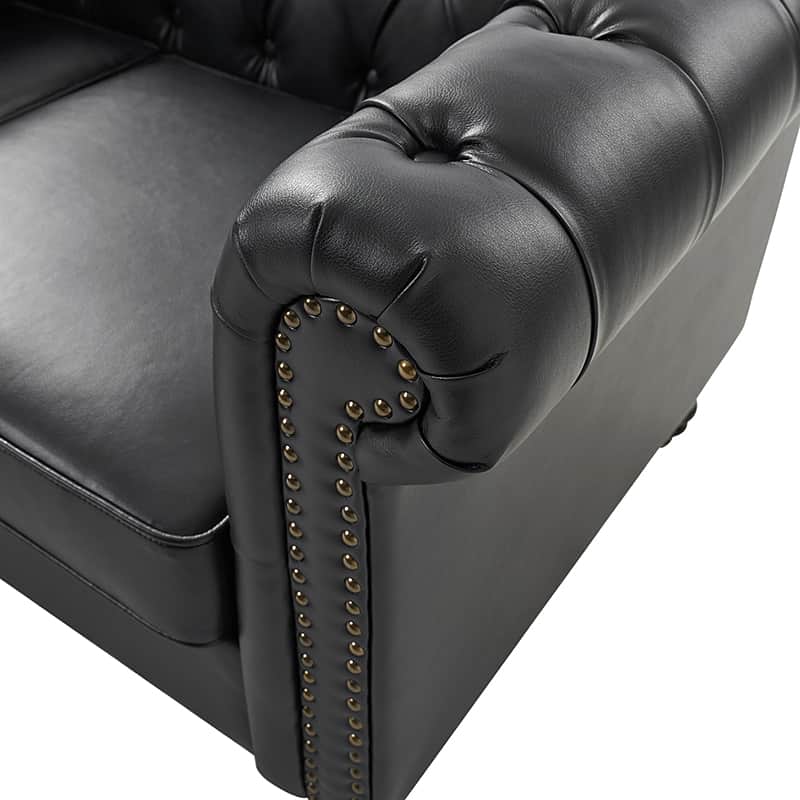 Premium Olga PU Leather Classic Rolled Arms Sofa - Modern Living Room Furniture with 2 Decorative Throw Pillows | Perfect for Small Spaces, Apartments & Cozy Home Decor