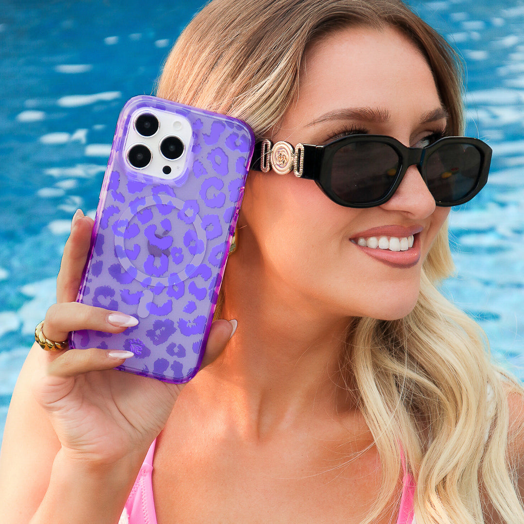 Electric Purple Leopard Print Shockproof iPhone Case - Trendy Protective Cover for iPhone 12/13/14 Pro Max | Perfect for Everyday Use, Travel & Outdoor Activities