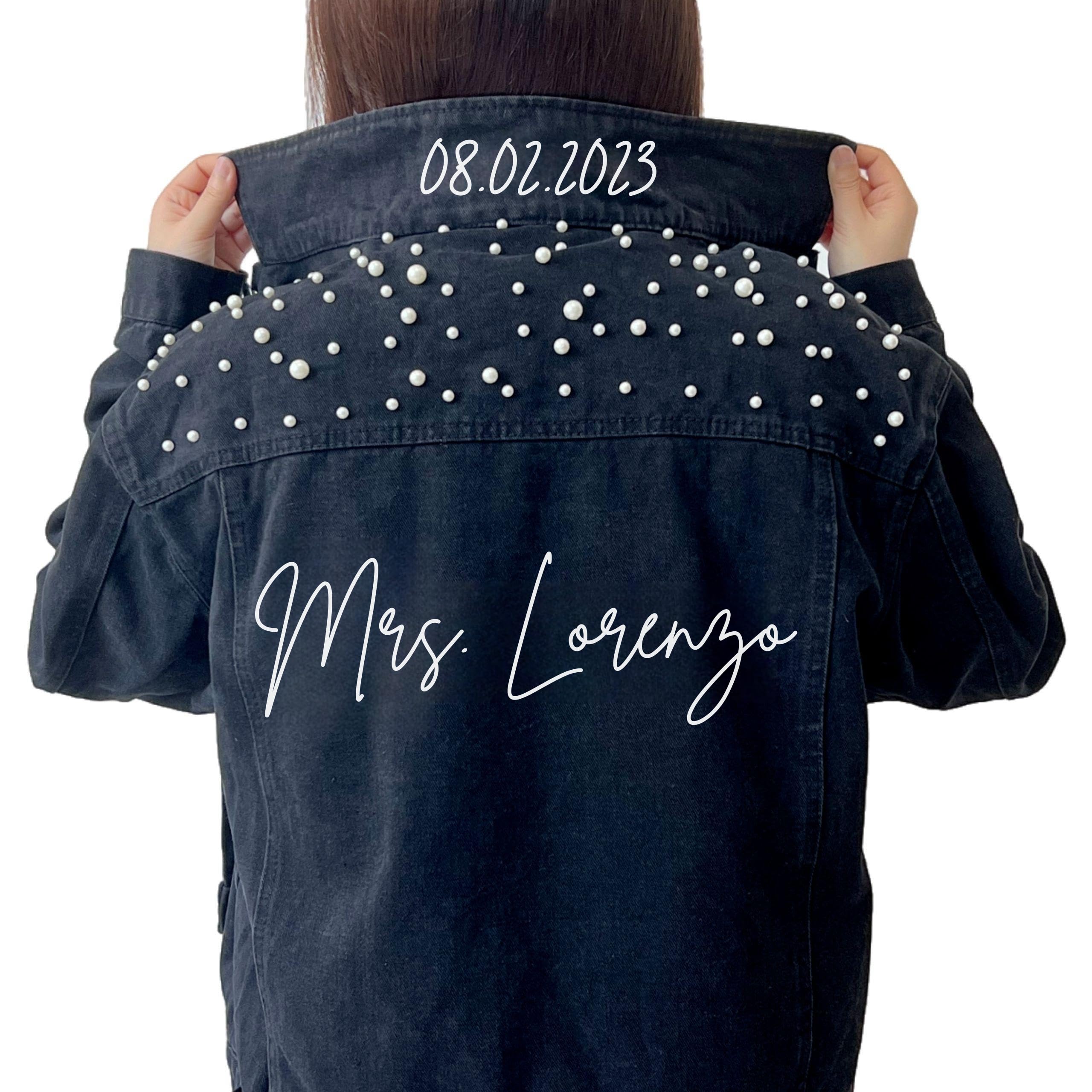 Custom Denim Jacket for Women with Pearl Embellishments - Personalized 'Future Mrs' Wedding Jacket & Wifey Denim Jacket | Perfect for Bridal Showers, Bachelorette Parties & Romantic Getaways