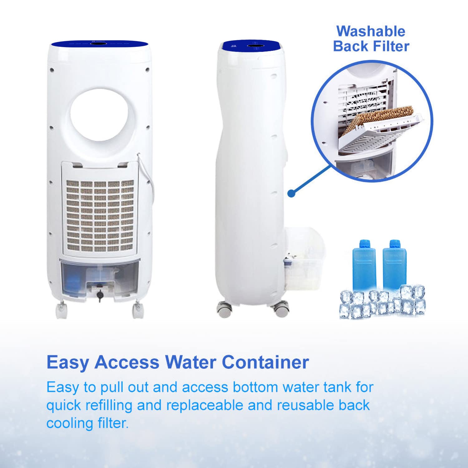Evaporative Portable Air Tower Fan with Ice Packs - 3 Speed Bladeless Cooling Fan, Quiet Operation, Remote Control | Child & Pet Safe | Perfect for Bedroom, Office, and Home Use