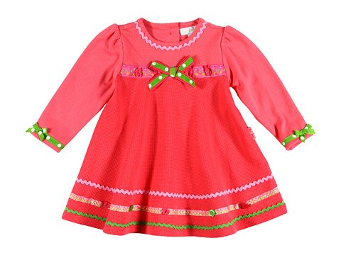 Azalea Pink Waffle Weave Holiday Dress for Baby Girls (9 Months) - Perfect for Christmas, Easter & Special Occasions