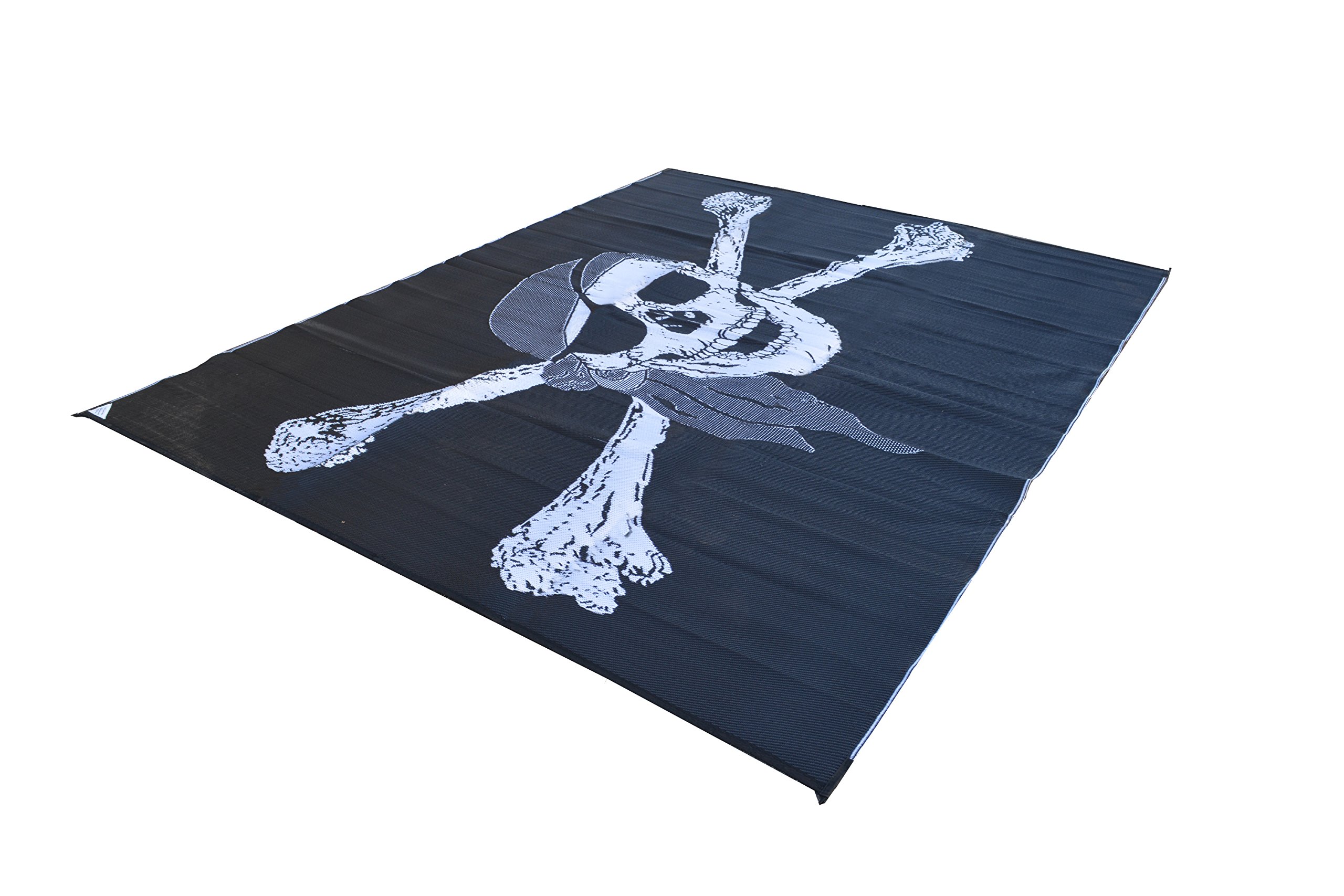 Premium RV Patio Mat & Awning Mat - 9x18 FT Outdoor Leisure Mat with Pirate Flag Kit for Camping, Tailgating & Beach Parties