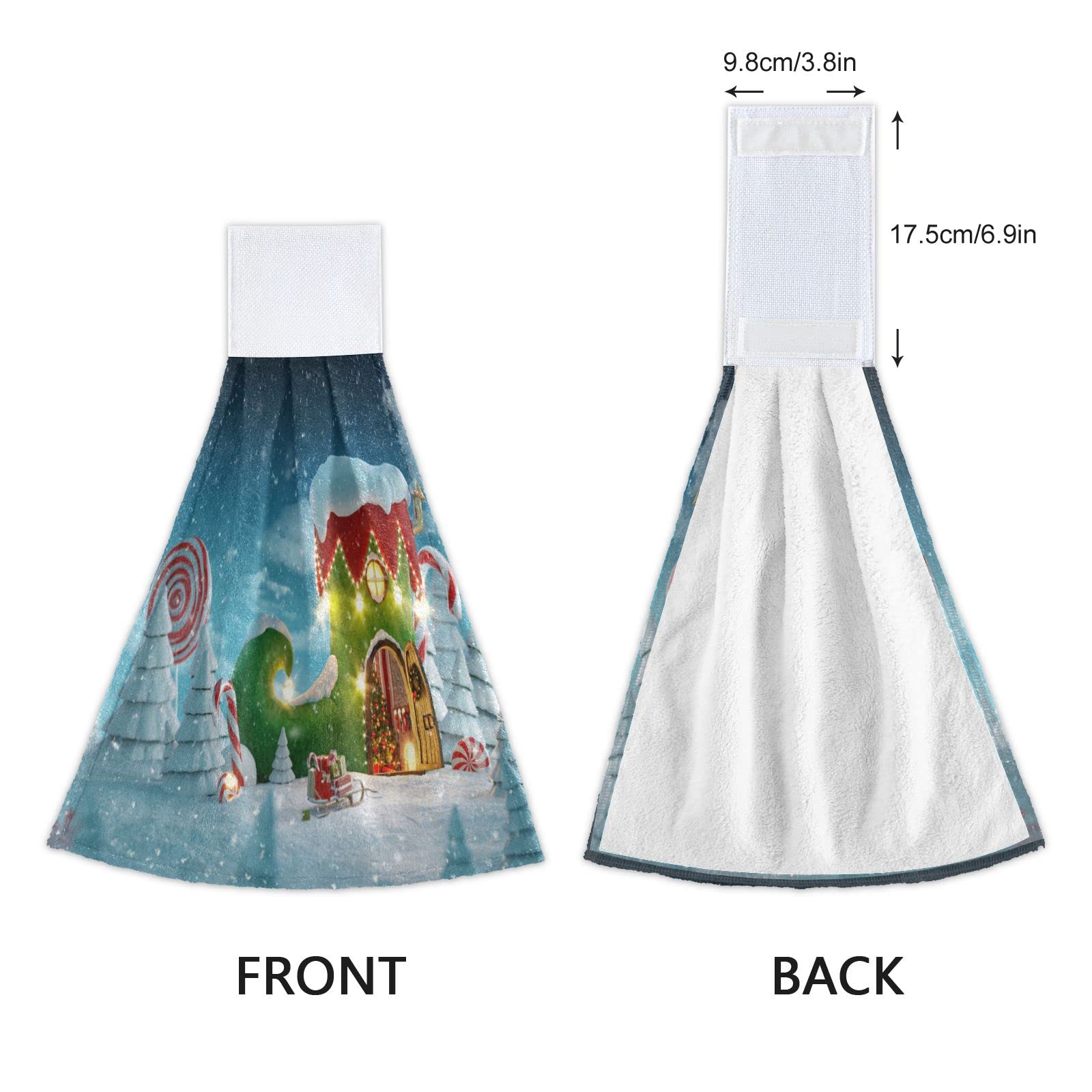 Christmas Boot House Hanging Kitchen Towels - 2PCS Elf & Candy Cane Oven Tie Towel Set for Kitchen, Bathroom, and Guest Hand Towels - Festive Holiday Home Decor for Christmas Decorations and Party Hosting