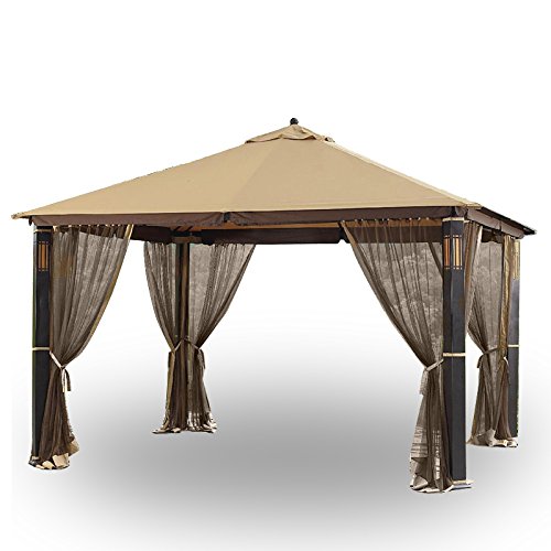 Garden Winds RipLock 350 Audio Gazebo Replacement Canopy Top Cover with Netting - Durable Outdoor Shade Solution for Patio, Deck & Backyard