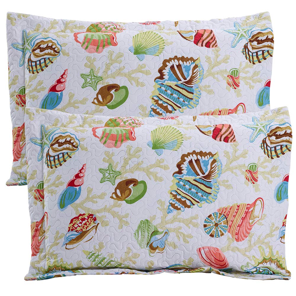 **Reversible Queen Size Quilt Set - Lightweight Coastal Ocean Beach Bedding with Starfish & Conch Decor | Soft Summer Bedspread for Home, Guest Room, or Vacation Rental**