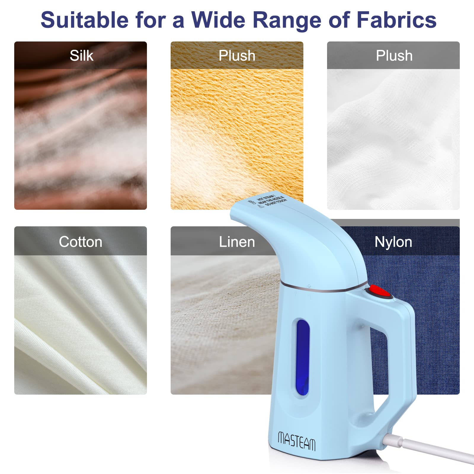 Portable Handheld Garment Steamer - 180ML Compact Clothes & Hat Steamer with Auto Shut-Off for Home, Travel & Office Use | Quick Wrinkle Remover for Shirts, Dresses & Suits (Blue, Model H009)