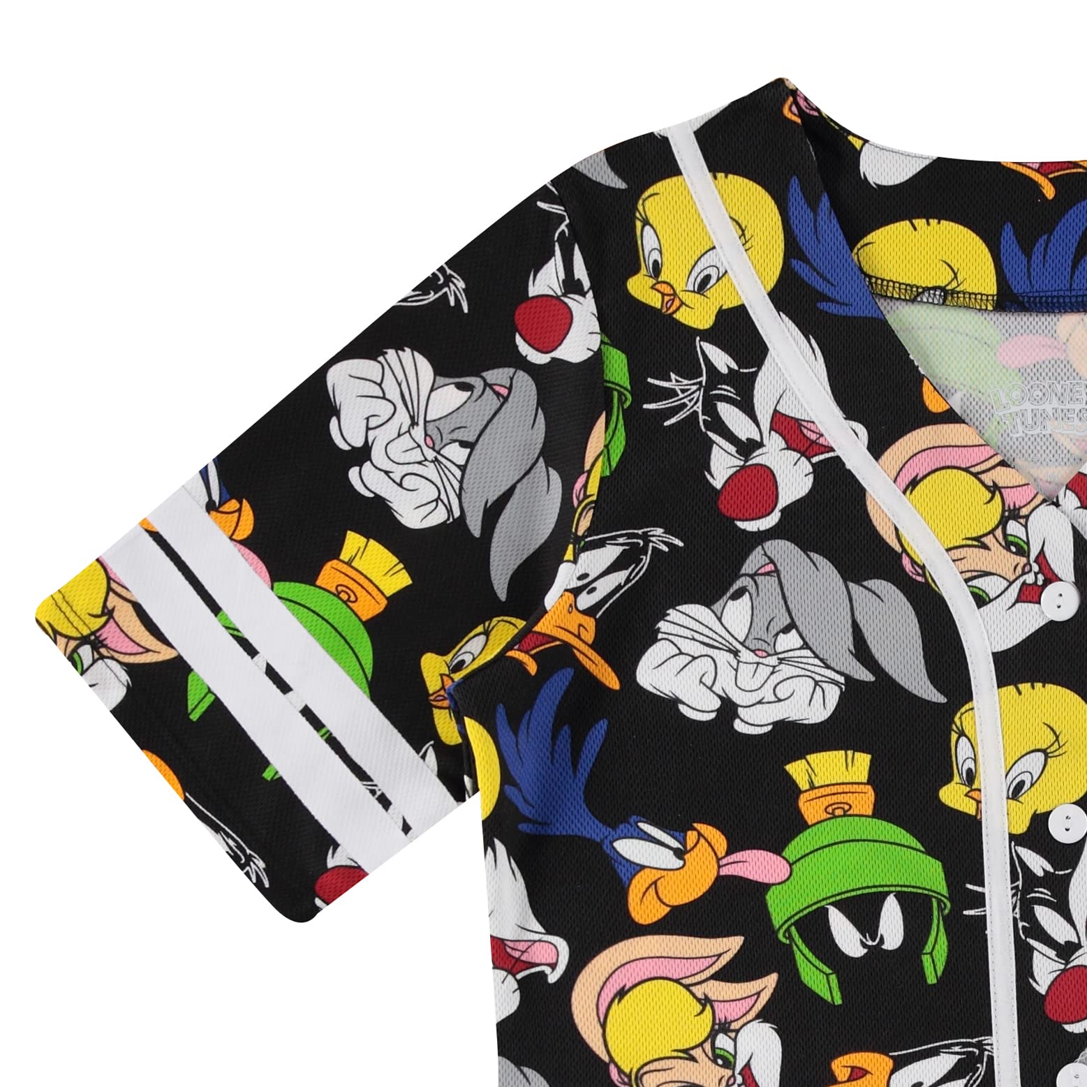 Looney Tunes Women's Baseball Jersey - Lola Bunny, Tweety, Bugs Bunny & Taz Officially Licensed Mesh Button Down Shirt for Sports, Cosplay & Casual Wear