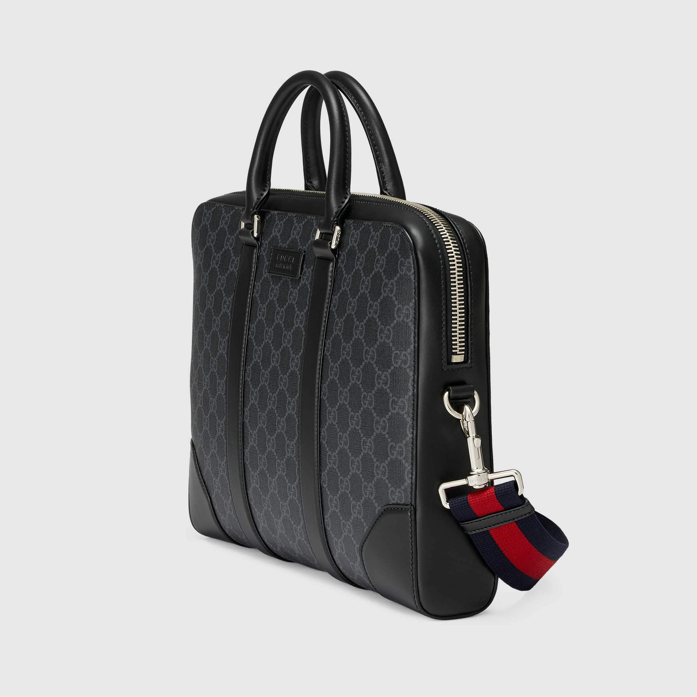 Gucci GG Supreme Canvas Briefcase for Men & Women - Black & Grey Business Bag for Office, Travel & Work | Stylish & Durable Designer Laptop Case