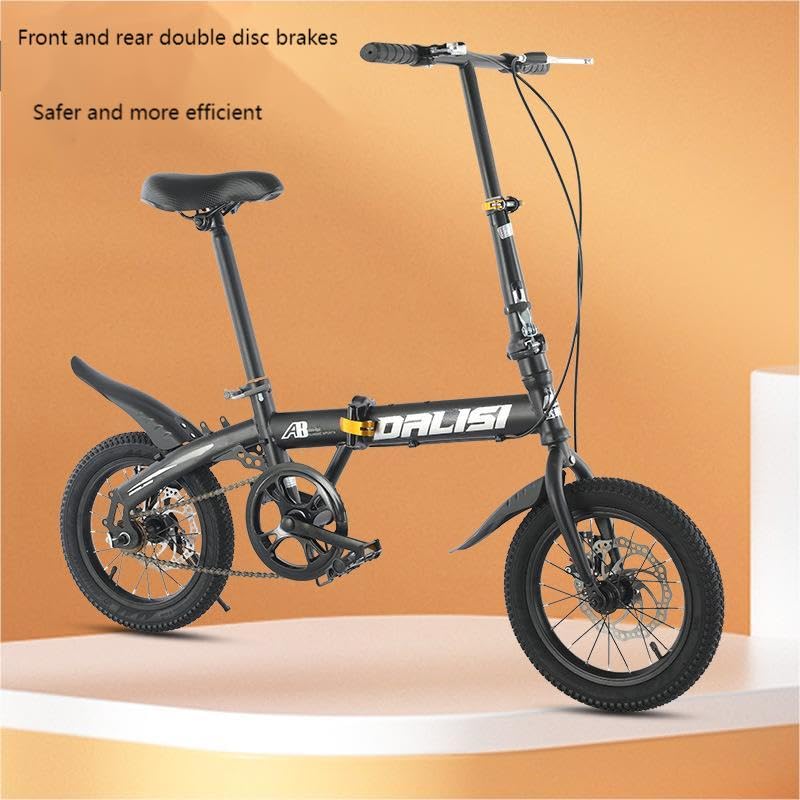 14 Inch Folding Bike for Adults - Lightweight & Portable Unisex Commuter Bicycle in Black - Perfect for Urban Commuting, Travel & Storage