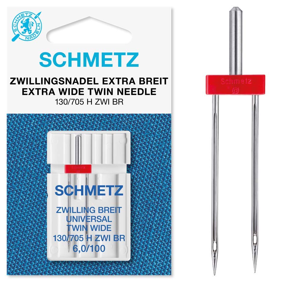 SCHMETZ Universal Twin Needle 6.0/100 | Extra Wide Sewing Machine Needle 130/705 H ZWI BR NE 6.0 | Compatible with Domestic Zigzag Sewing Machines | Perfect for Quilting, Embroidery, and Heavy Fabrics