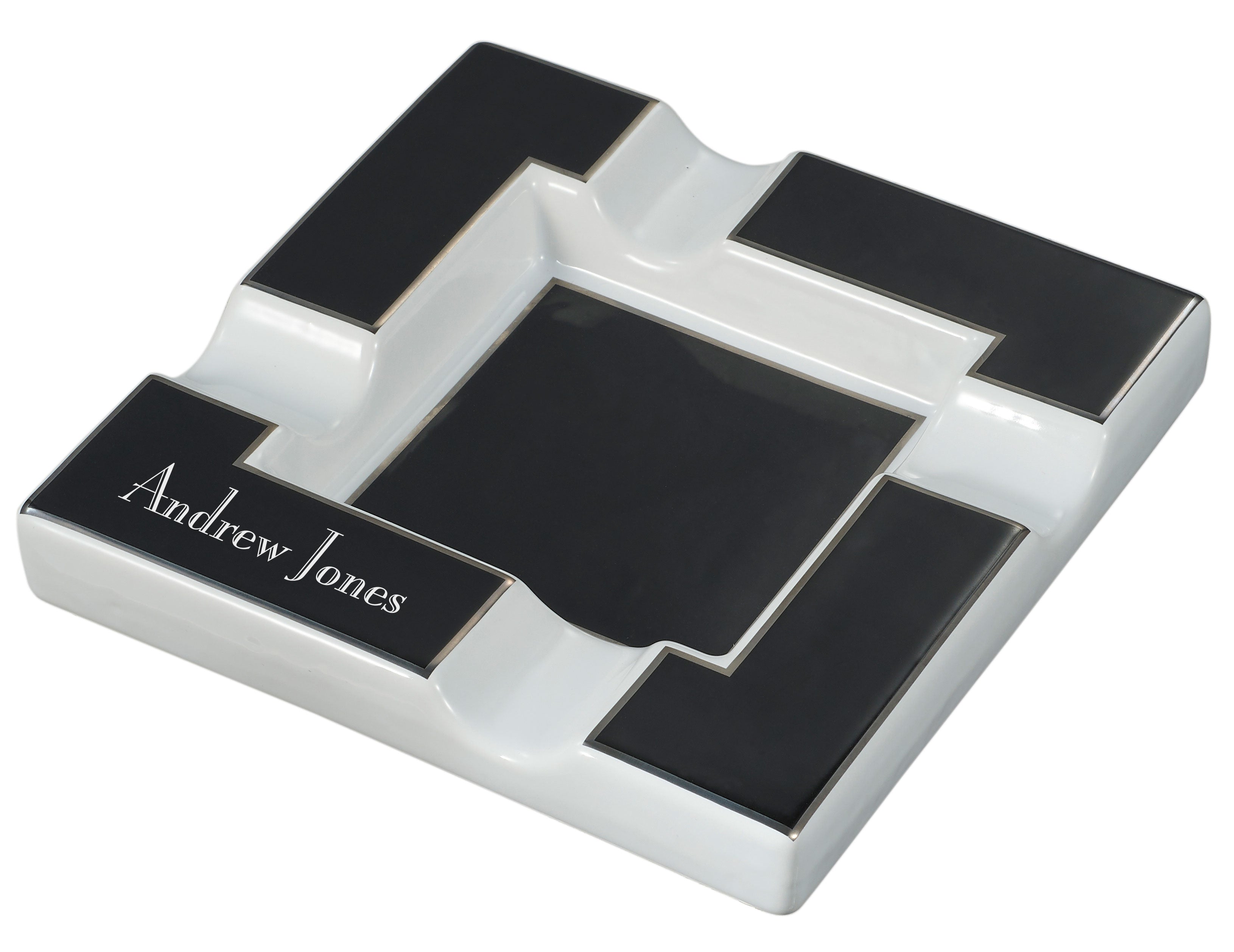 Visol Renner White & Black Ceramic Cigar Ashtray - Premium Cigar Accessories for Indoor & Outdoor Smoking - Perfect for Home, Office, Patio, and Cigar Lounges