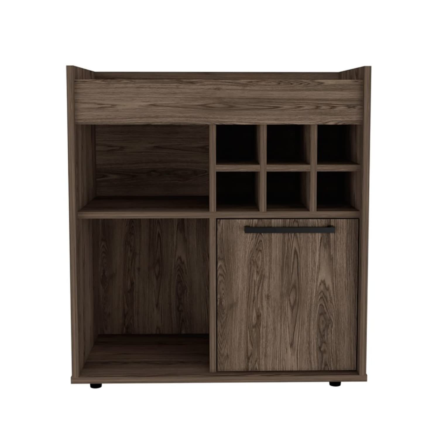 29 Inch Bar Coffee Cart with 6 Bottle Racks & Wood Door Storage Shelf - Dark Walnut Kitchen or Living Room Cabinet for Glasses, Snacks & Wine Storage - Perfect for Home Bars, Entertaining & Small Space Organization