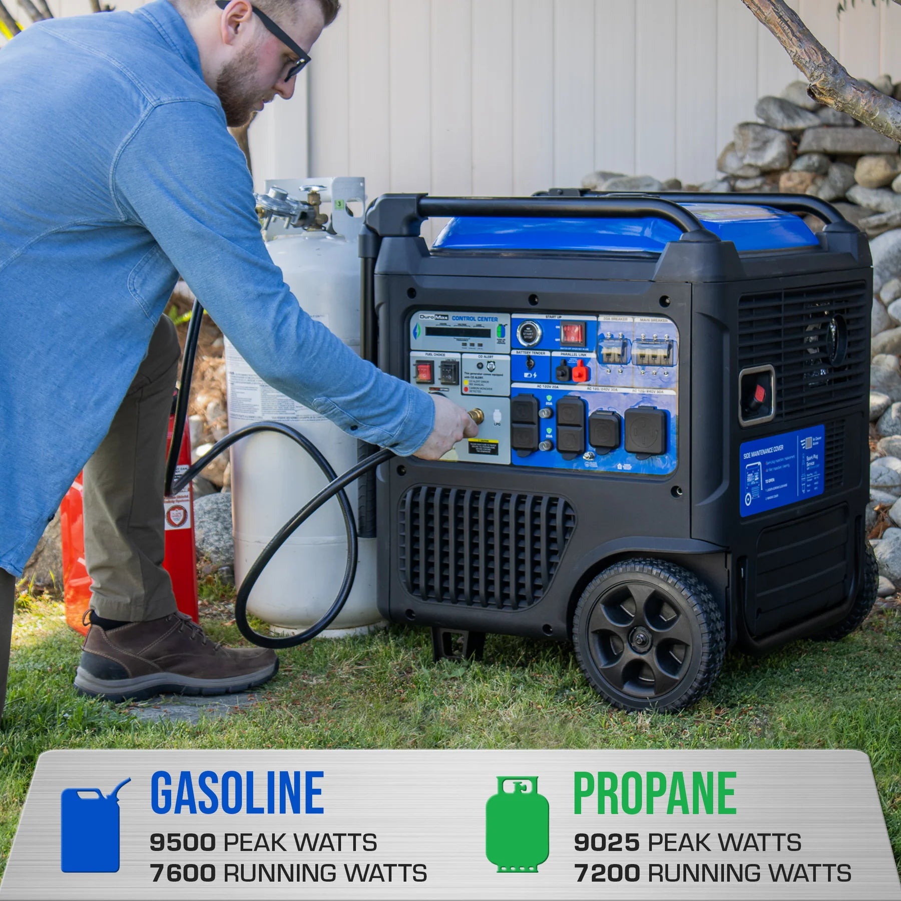 DuroMax XP9500iH 7600W/9500W Dual Fuel Portable Generator with Remote Start - Gas & Propane Powered Inverter Generator with CO Alert - Perfect for Home Backup Power, Camping & Outdoor Activities