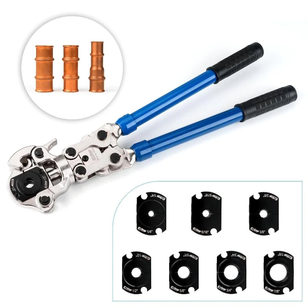 Professional Copper Pipe Press Tool Kit for ZOOMLOCK Refrigerant & HVAC Fittings - 7 Interchangeable Jaw Sizes (1/4