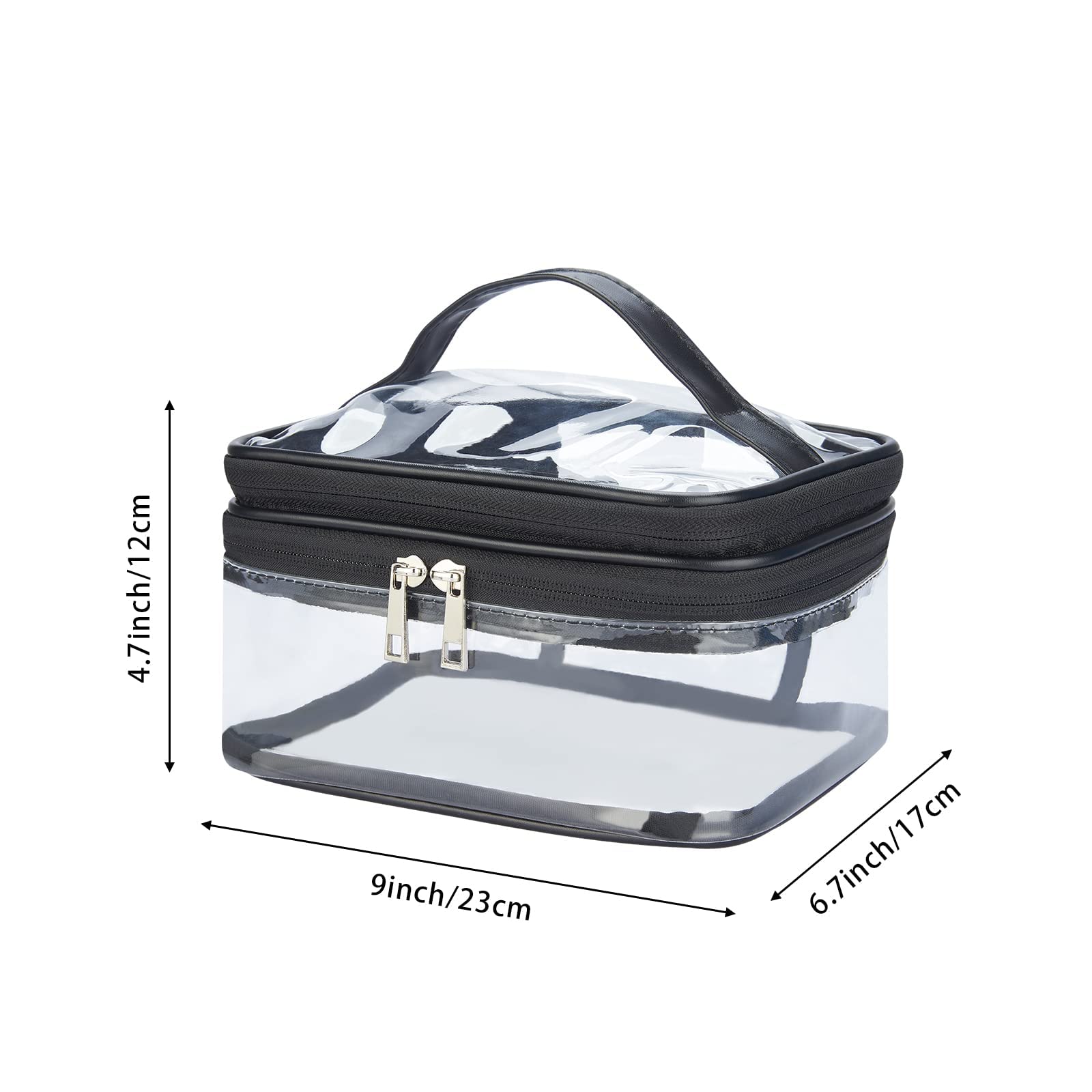 Double Layer Clear Cosmetic Bag - Waterproof Travel Makeup Organizer for Toiletries | Transparent PVC Makeup Pouch for Hair & Nail Accessories | Perfect for Beach, Gym, Travel & Daily Organization (Black)
