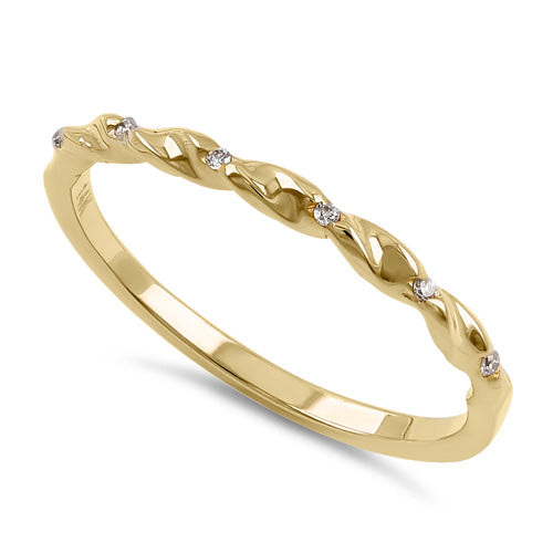 14K Yellow Gold Thin Half Eternity Twisted Stackable Diamond Ring for Women - Wedding Band, Anniversary Gift, Stackable Ring for Everyday Wear