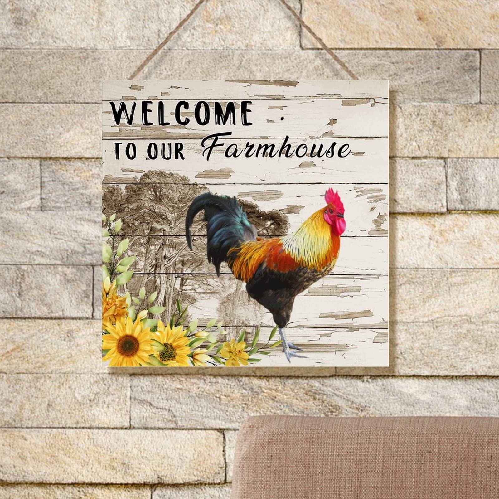 Rustic Farmhouse Wood Wall Sign - Rooster & Chicken Coop Decor - 16x16in Wood Plaque for Kitchen, Living Room, Game Room - Perfect Housewarming & Farmer Birthday Gift
