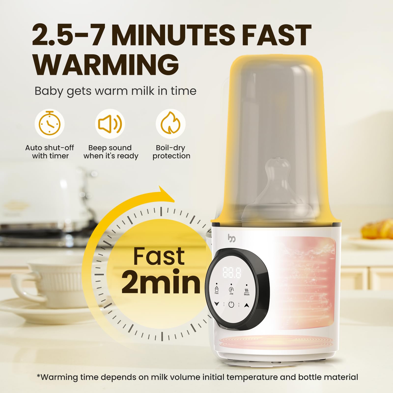 Femometer 8-in-1 Fast Baby Bottle Warmer for Breast Milk & Formula - BPA Free Bottle Heater with Precise Temperature Control & 24H Keep Warm Function - Perfect for Nursery, Travel & Late Night Feedings