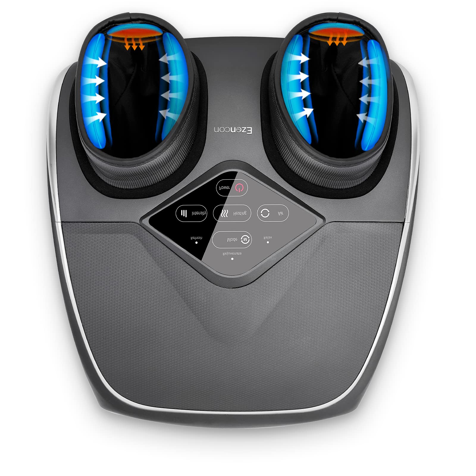 Ezencon Electric Foot Massager with Heat - Shiatsu Deep Kneading & Air Compression for Plantar Fasciitis Relief - Adjustable for Feet Size 12 - Grey - Perfect for Home Relaxation, Office Stress Relief & Post-Workout Recovery