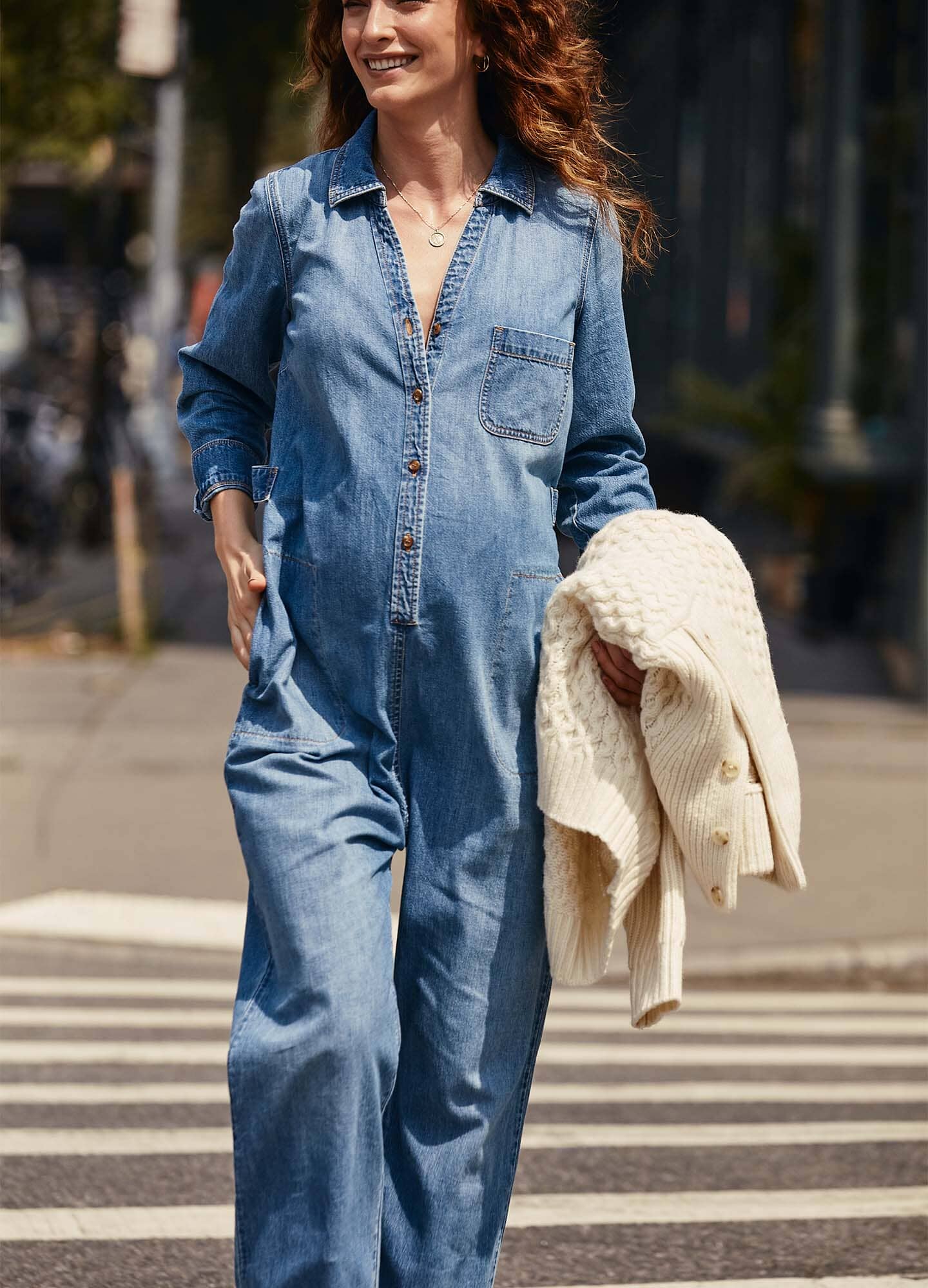 Comfortable Nursing Denim Jumpsuit for Moms - Soft Stretch Maternity Wear for Breastfeeding, Everyday Use & Outings