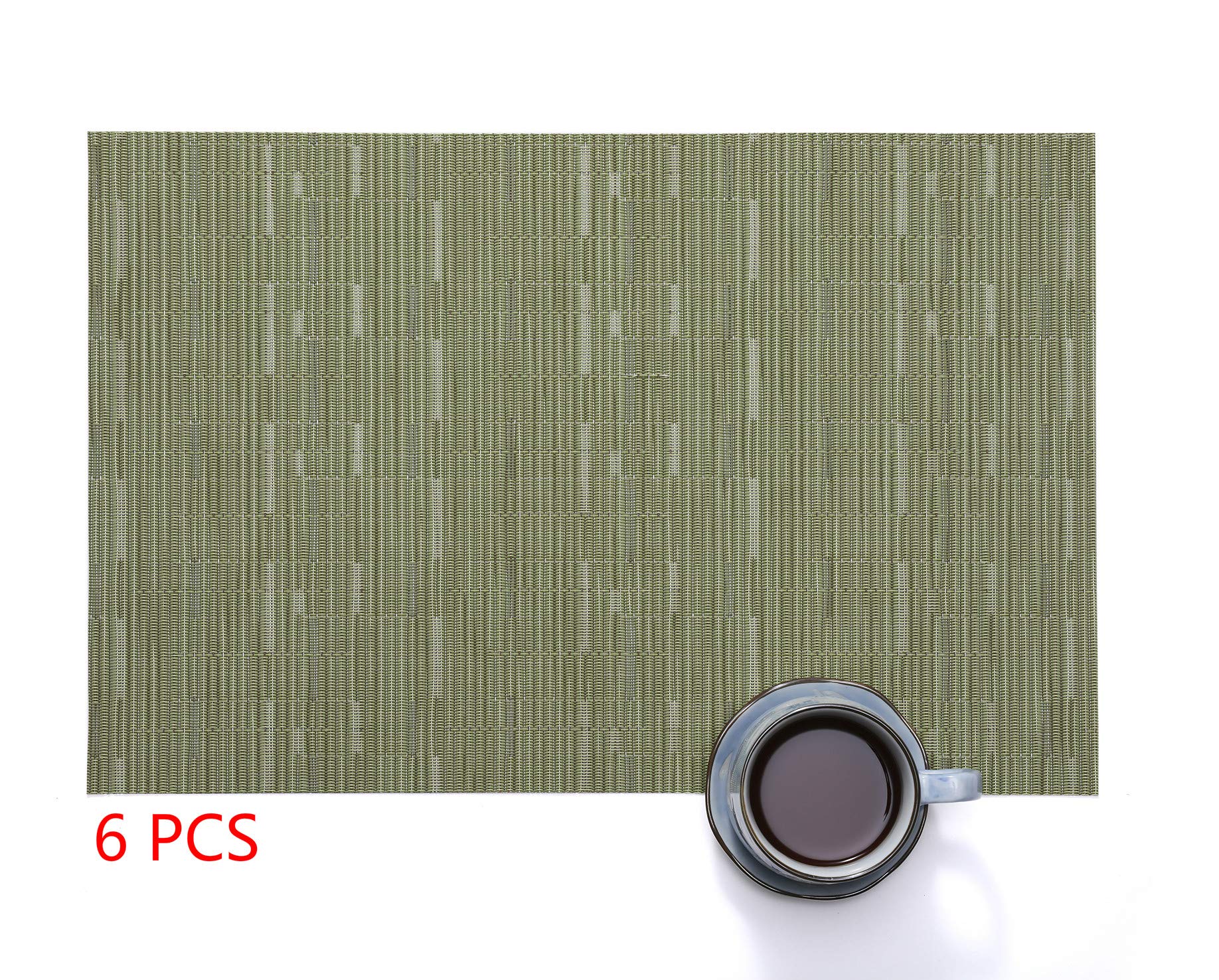 Myir JUN Set of 8 Non-Slip Heatproof Woven Placemats - Washable PVC Table Mats for Dining, Kitchen & Indoor Use (Green) - Perfect for Everyday Meals, Dinner Parties & Home Decor
