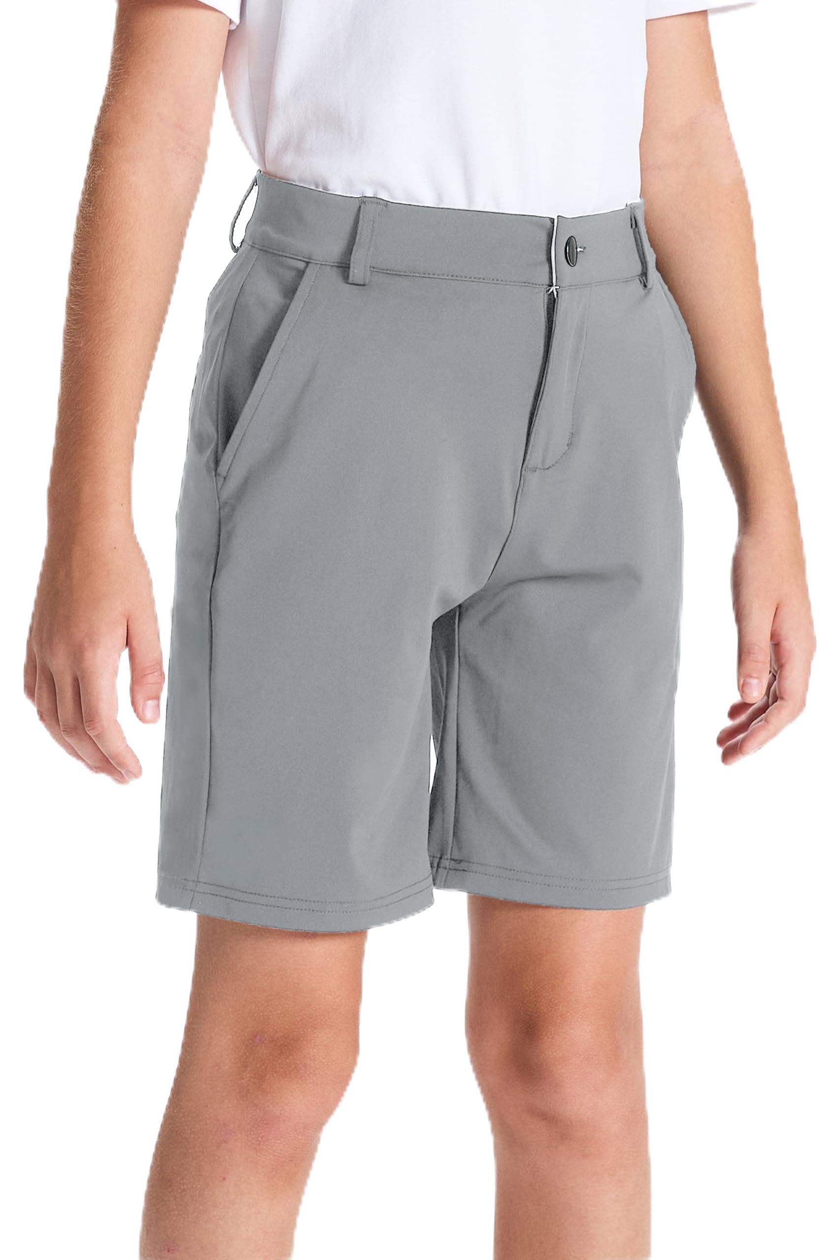 DEVOROPA Boys' Stretch Golf Shorts - Flat Front Chino Hybrid Twill Casual Shorts with Pockets for Youth & Kids | Perfect for School Uniforms, Golfing & Everyday Wear