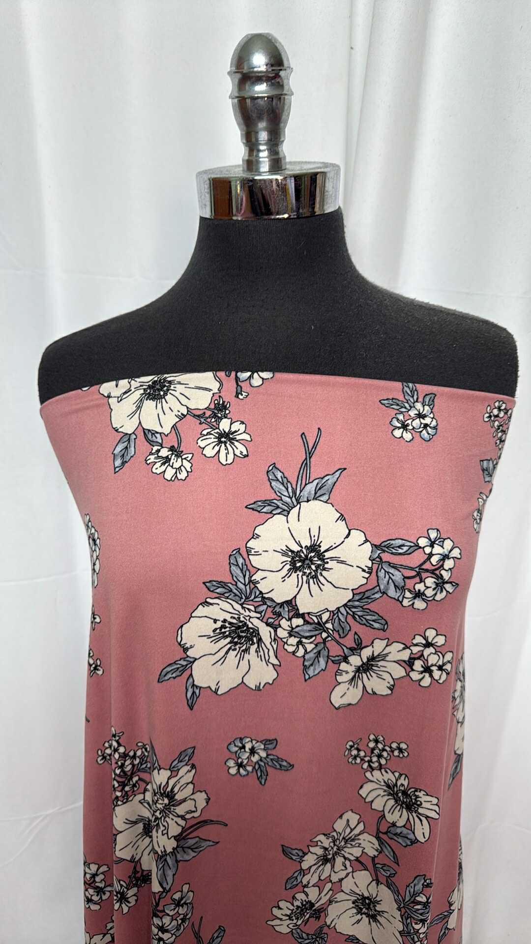 Mauve Floral Double Brushed Poly Spandex Fabric - 3 Yard Cut - Soft Stretchy Material for DIY Dresses, Leggings & Activewear
