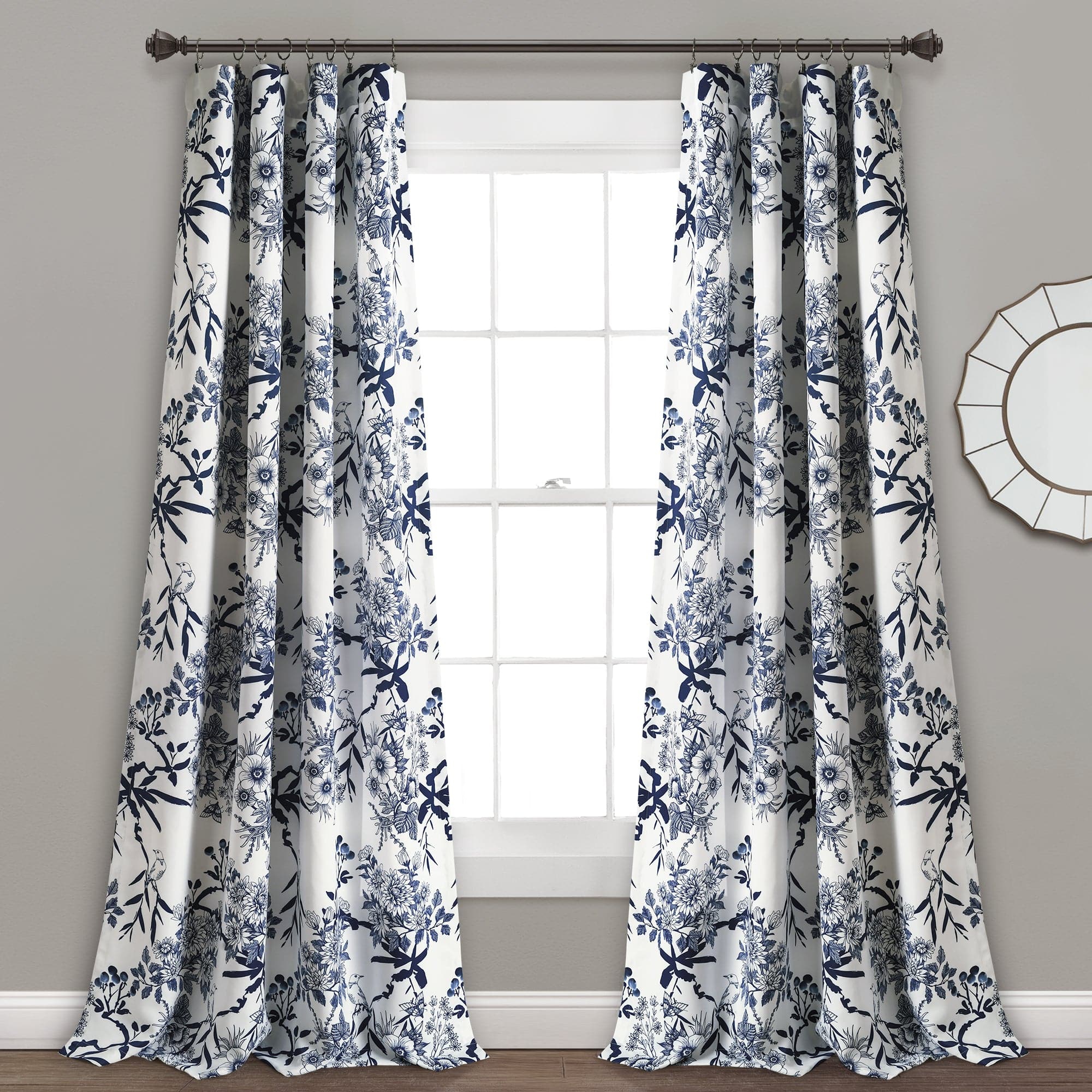 Botanical Garden Light Filtering Window Curtain Panel Set - Floral Print Sheer Drapes for Living Room, Bedroom & Nursery - Soft Sunlight & Privacy - 2 Panels 84 Inch Length
