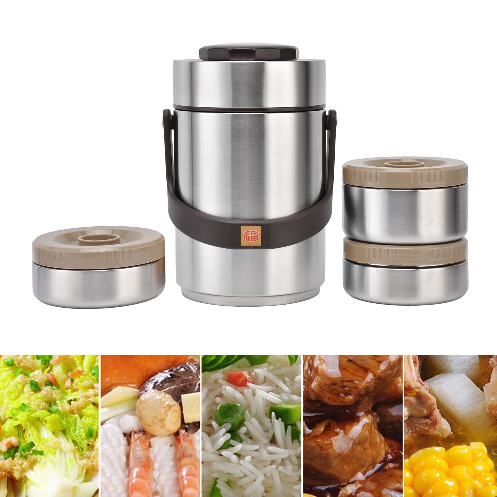 2000ml Insulated Food Thermos - 3-Layer Stackable Leak-Proof Wide Mouth Lunch Box for Hot & Cold Meals | Reusable Soup Container for Office, Travel, Picnic & Outdoor Activities (Silver)