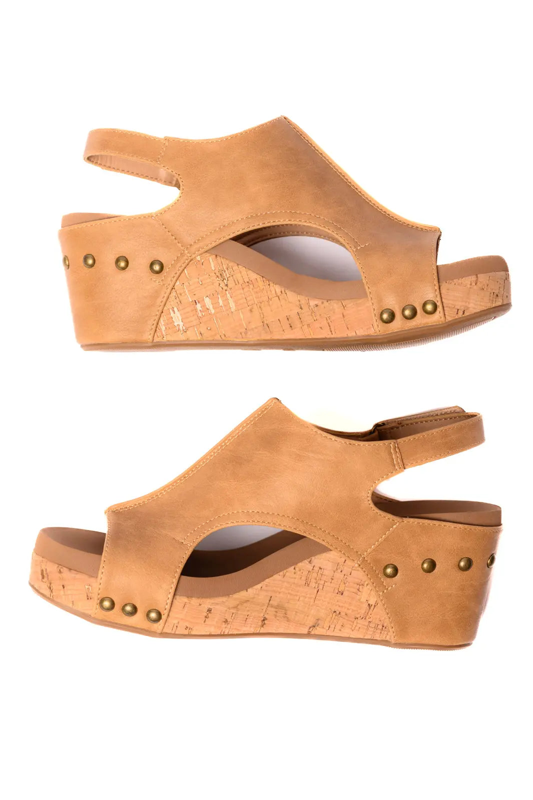 Carley Women's Wedge Sandals in Caramel Smooth - Comfortable Summer Casual Shoes for Beach, Vacation & Everyday Wear