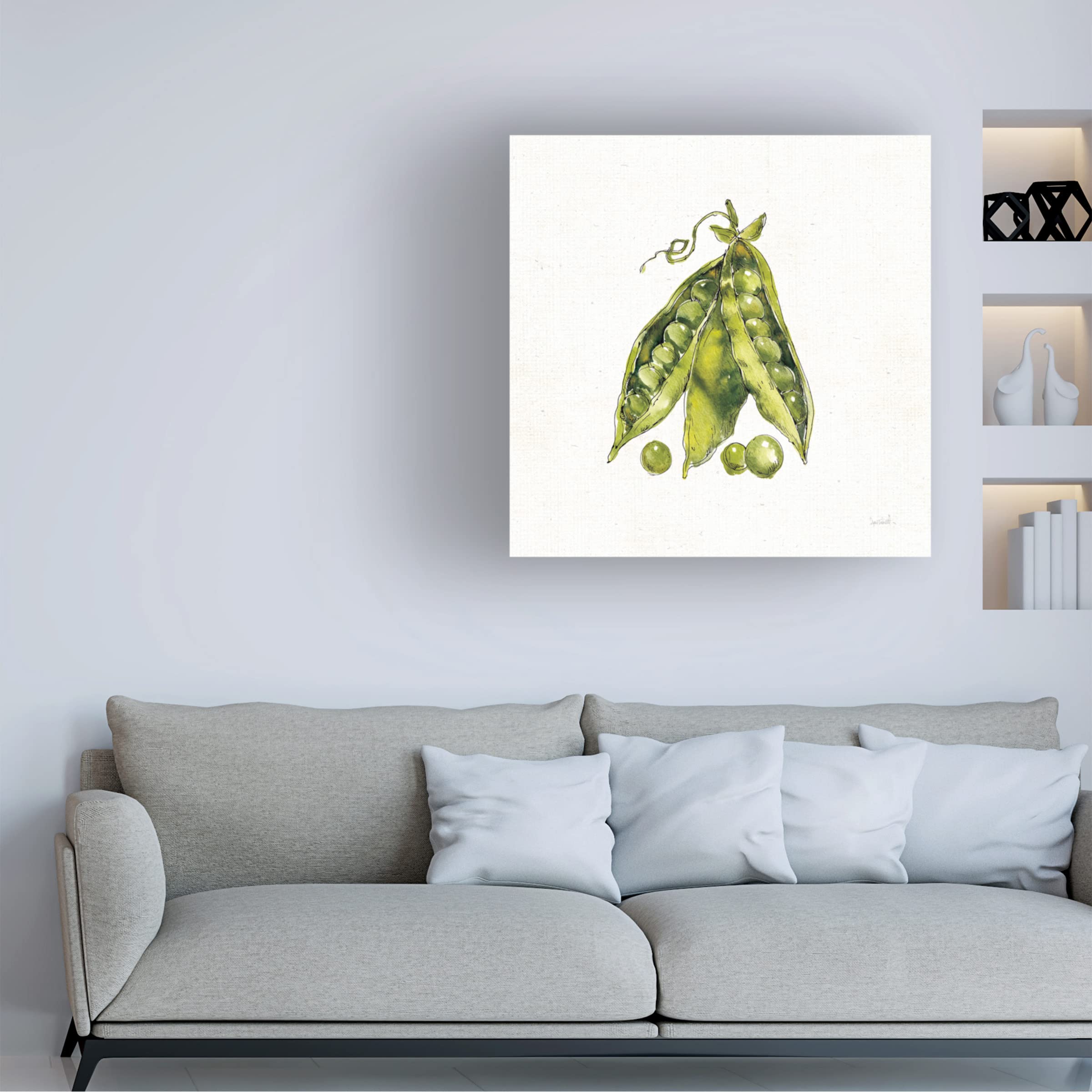 Anne Tavoletti 'Veggie Market IV Peas' Canvas Wall Art Print - Modern Kitchen Decor, Farmhouse Dining Room Painting, Vegetable Still Life Artwork for Home & Restaurant Decor