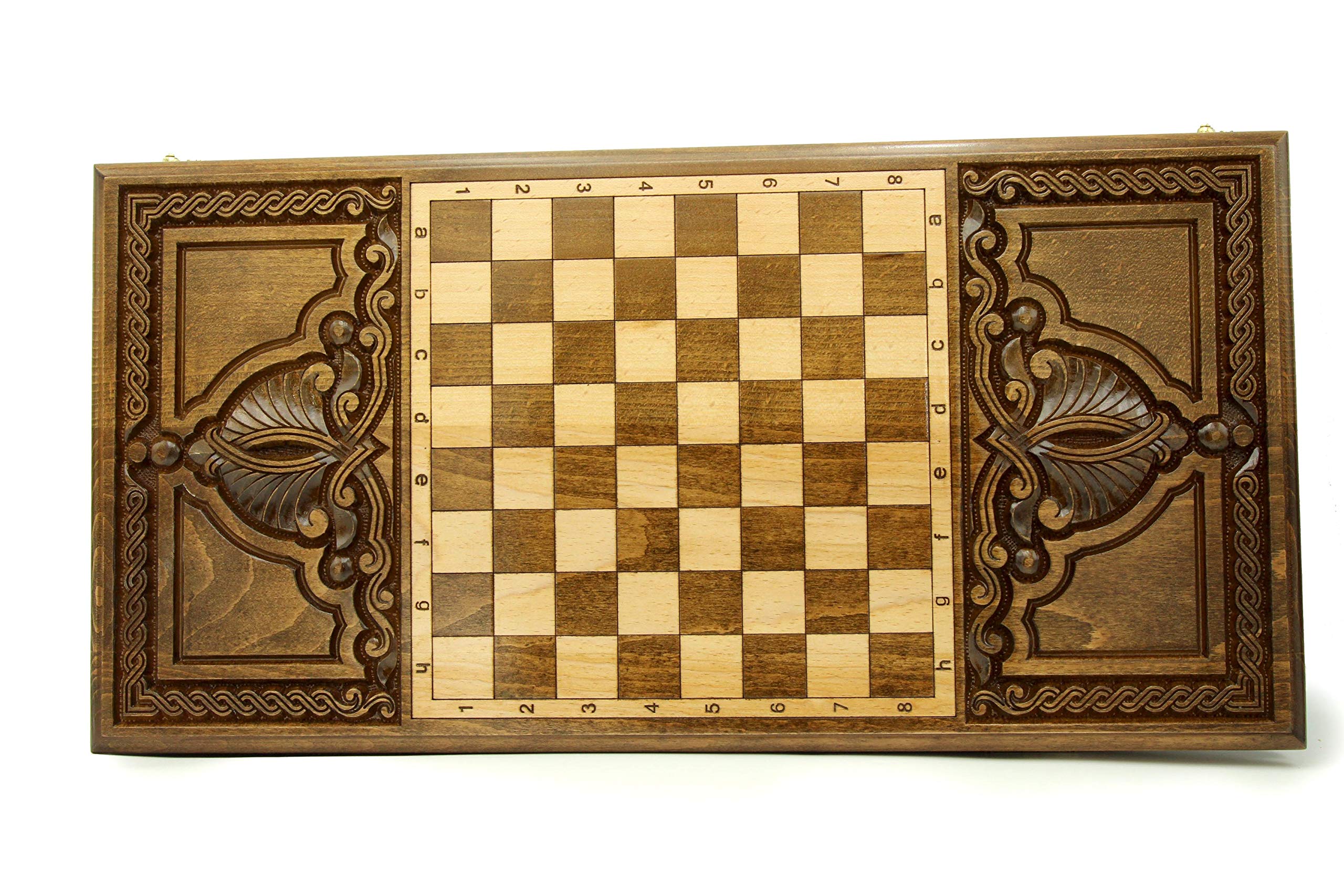 Premium Handmade Wooden Backgammon Set - Classic Nardi Nardy Board Game with Carved Chess & Checkers Pieces - Elegant Wood Table Game for Adults & Family Game Night - Perfect Gift for Game Lovers & Home Decor