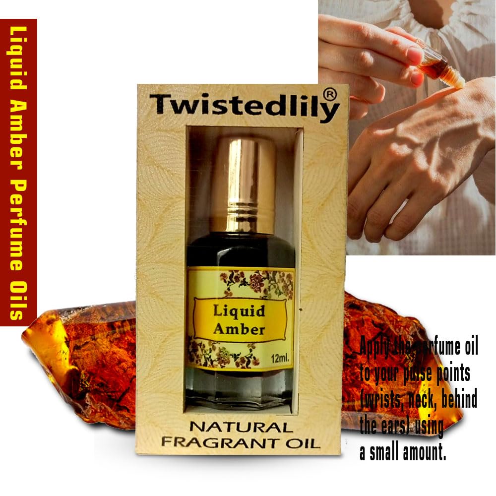 Twisted Lily Liquid Amber Perfume Oil Roll-On (12ml) - Unisex Fragrance for Women & Men, Amber Wood Scent, Long-Lasting Essential Oil Perfume - Perfect for Daily Wear, Date Nights & Gifts