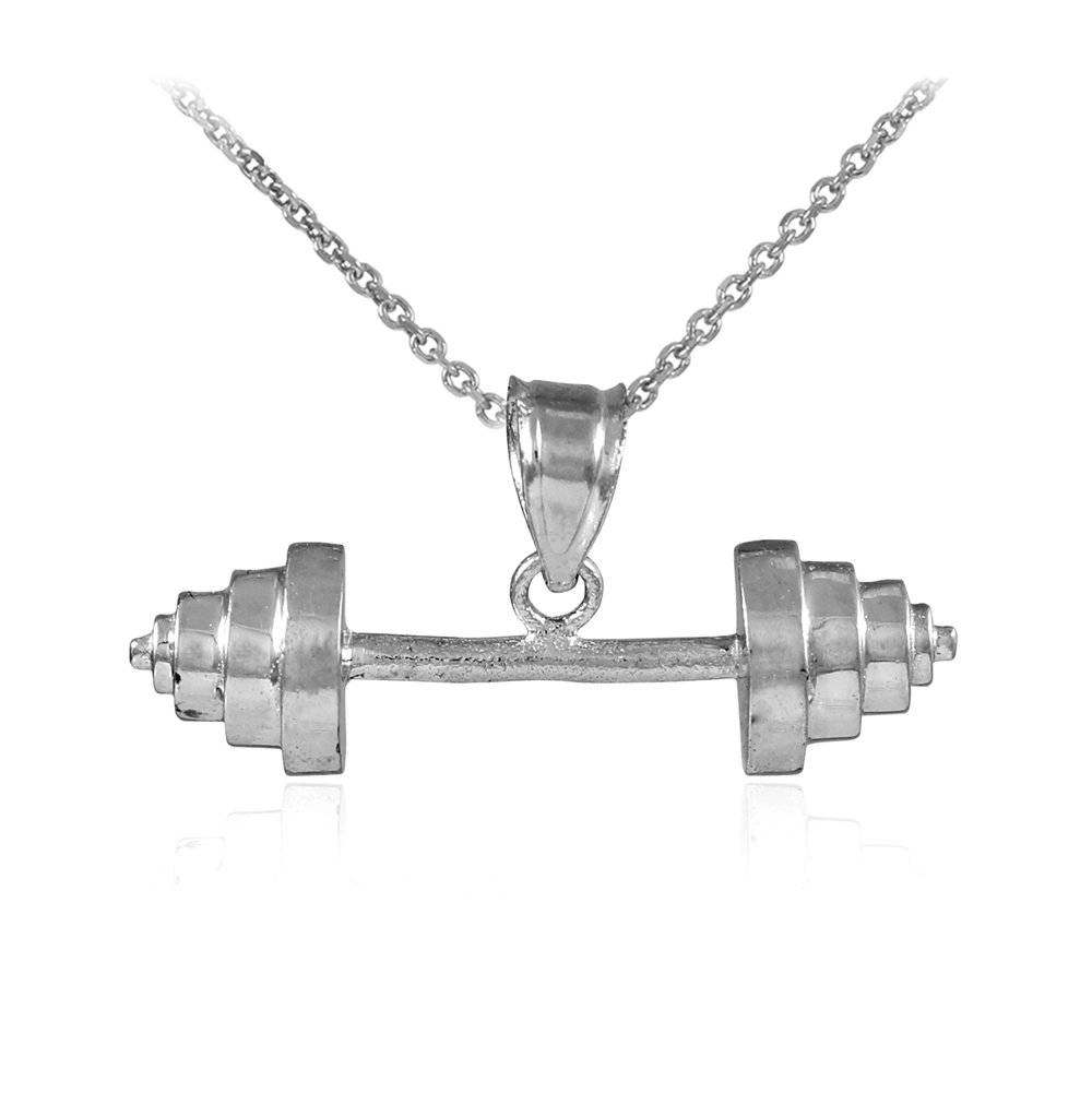 10K White Gold Weightlifting Barbell Pendant Necklace for Men - Gym Jewelry, Workout Accessories, Strength Training Gift for Athletes & Fitness Lovers