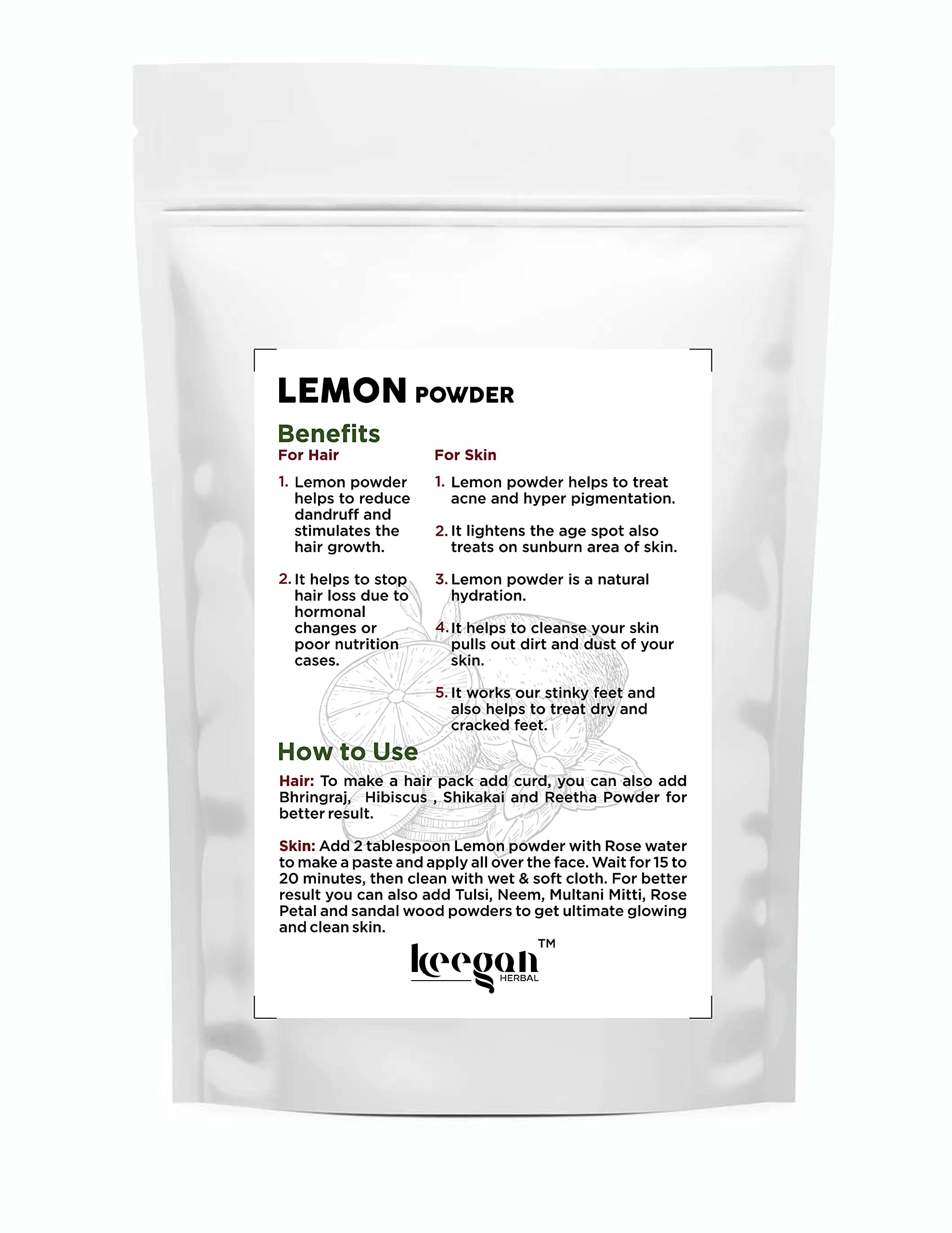 Keegan Herbal 100% Pure Lemon Peel Powder - 200g for DIY Face Mask, Skin Brightening & Hair Care | Natural Exfoliant & Glow Booster for Radiant Skin