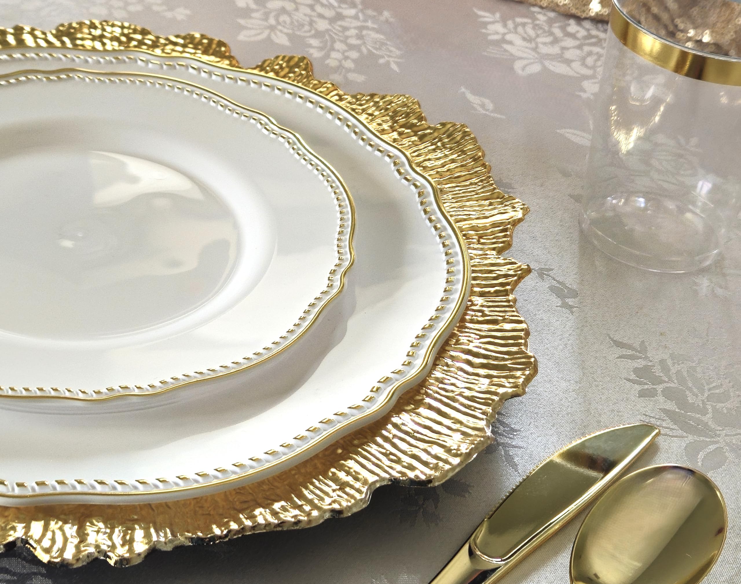 10-Pack 13'' Round Acrylic Wedding Charger Plates - Gold Coral Shiny Finish for Elegant Dinner Parties & Wedding Decorations | Perfect for Table Settings, Bridal Showers & Special Events