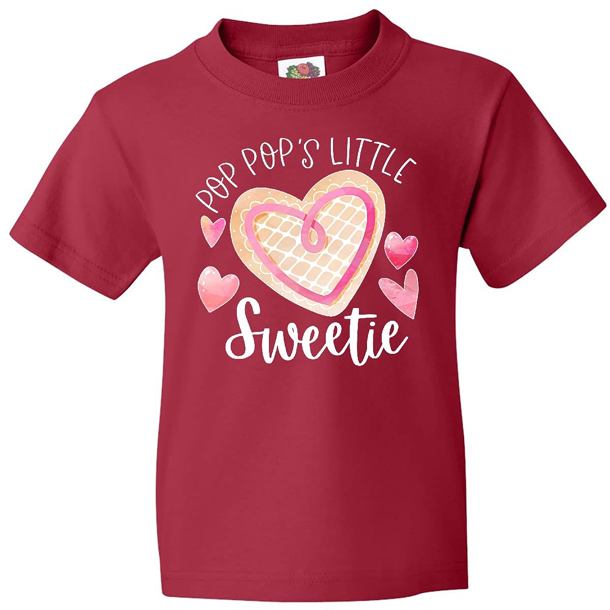 Inktastic Pop Pop's Little Sweetie Pink Heart Cookie Youth T-Shirt - Cute Kids Valentine's Day Outfit, Grandparent Gift Idea, Family Matching Tee for Toddler Girls & Boys