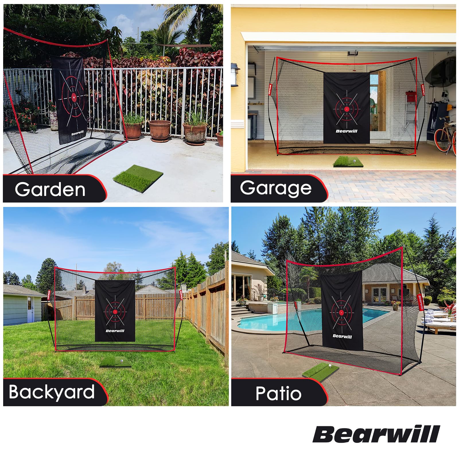 10x7ft Heavy Duty Golf Practice Net with Mat, Target Cloth, 8 Tees & 6 Balls - Portable Backyard Driving & Chipping Training for Indoor/Outdoor Use | Perfect for Home, Garage & Golf Course Practice