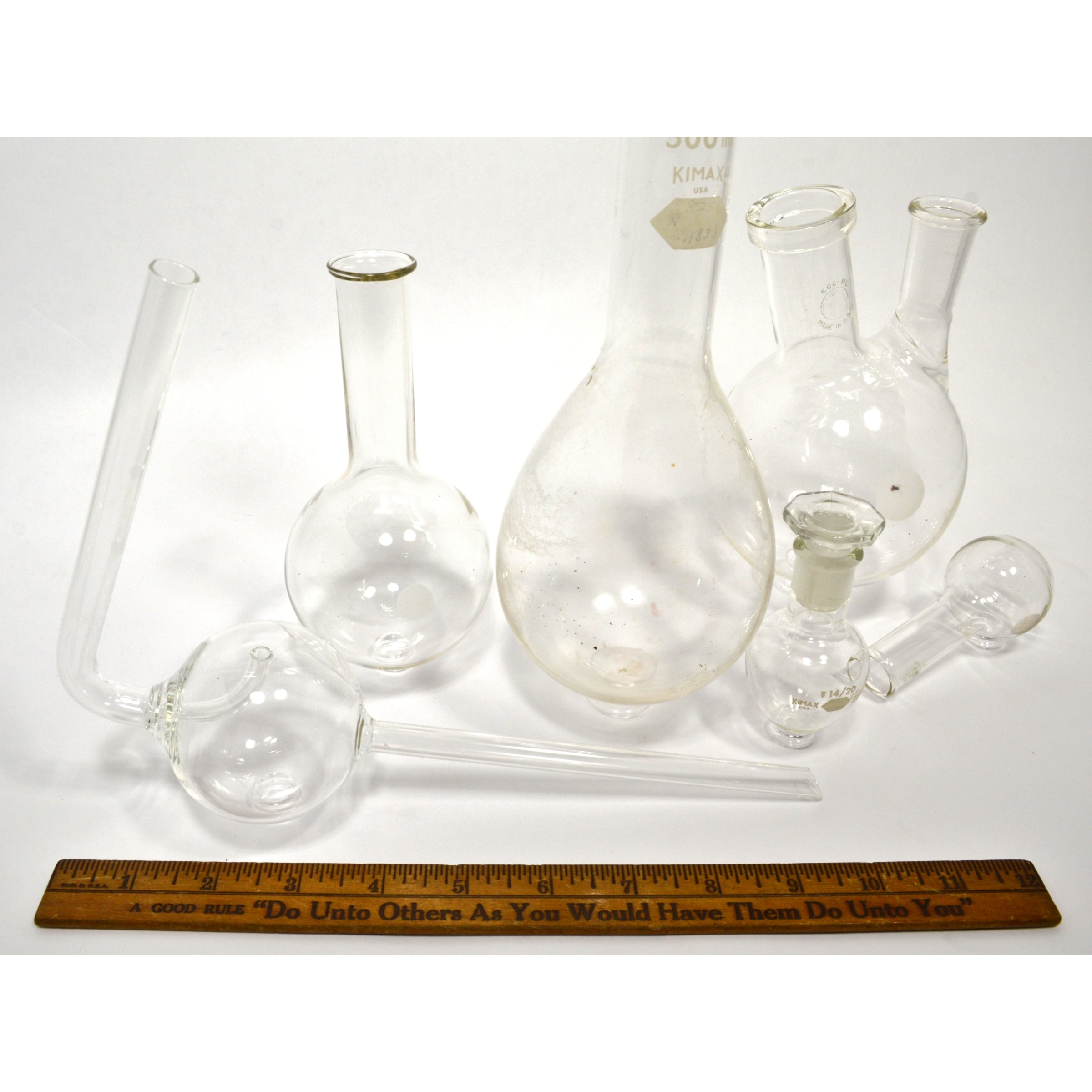 PYREX & KIMAX Lab Glassware Set of 6 Round Bottom Flasks with 2 Neck Florence - Perfect for Chemistry Experiments, Distillation & Scientific Research