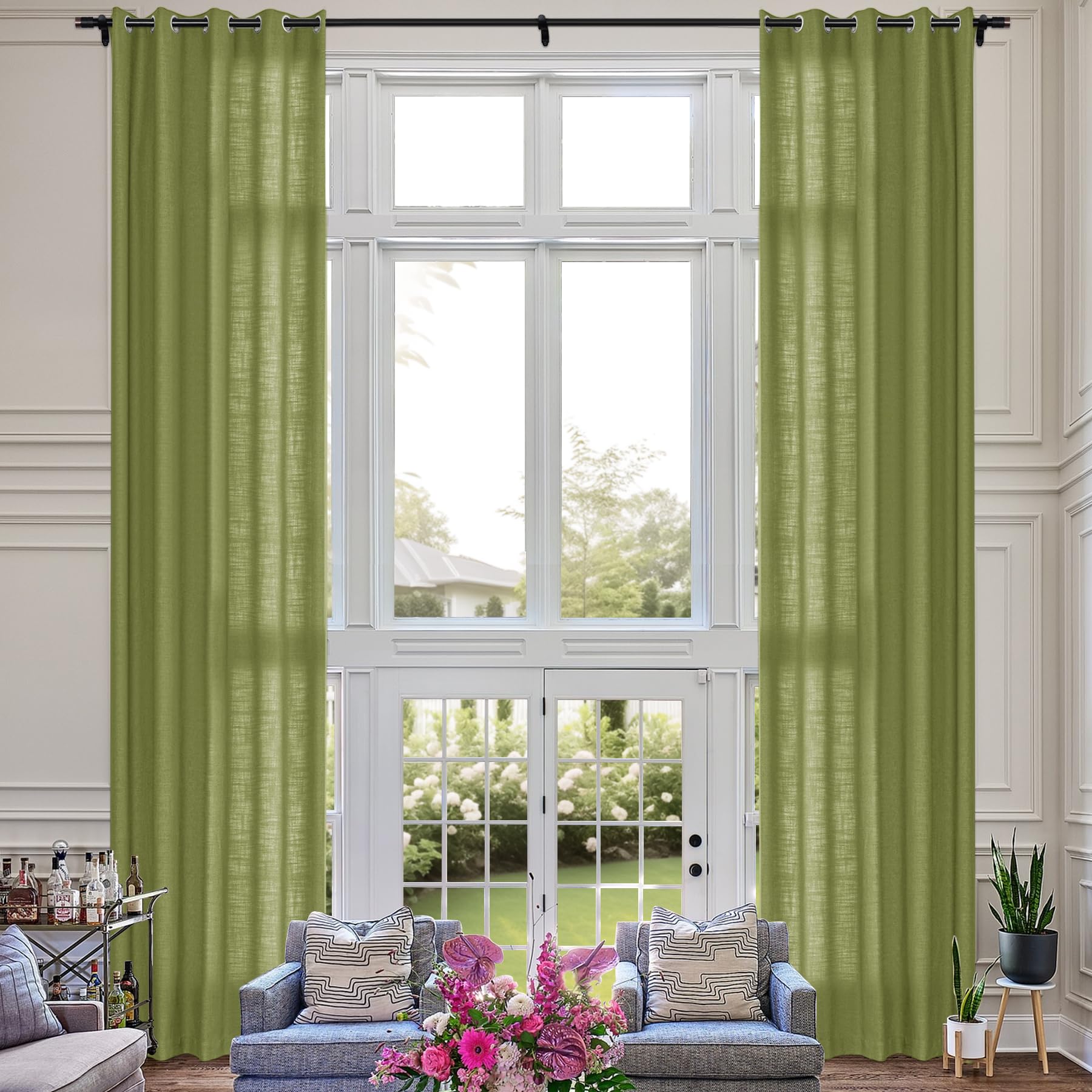 Extra Long 120 Inch Linen Curtains for High Ceiling - 2 Panels 50