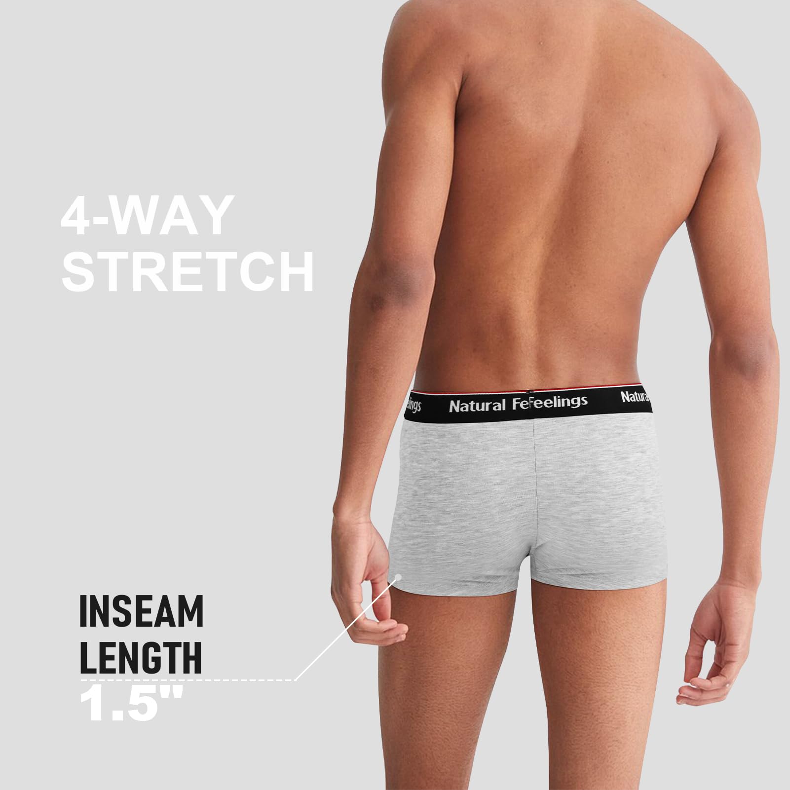 **Natural Feelings Men's Boxer Briefs with Pouch - 4-Pack Breathable Cotton Underwear, 1.5