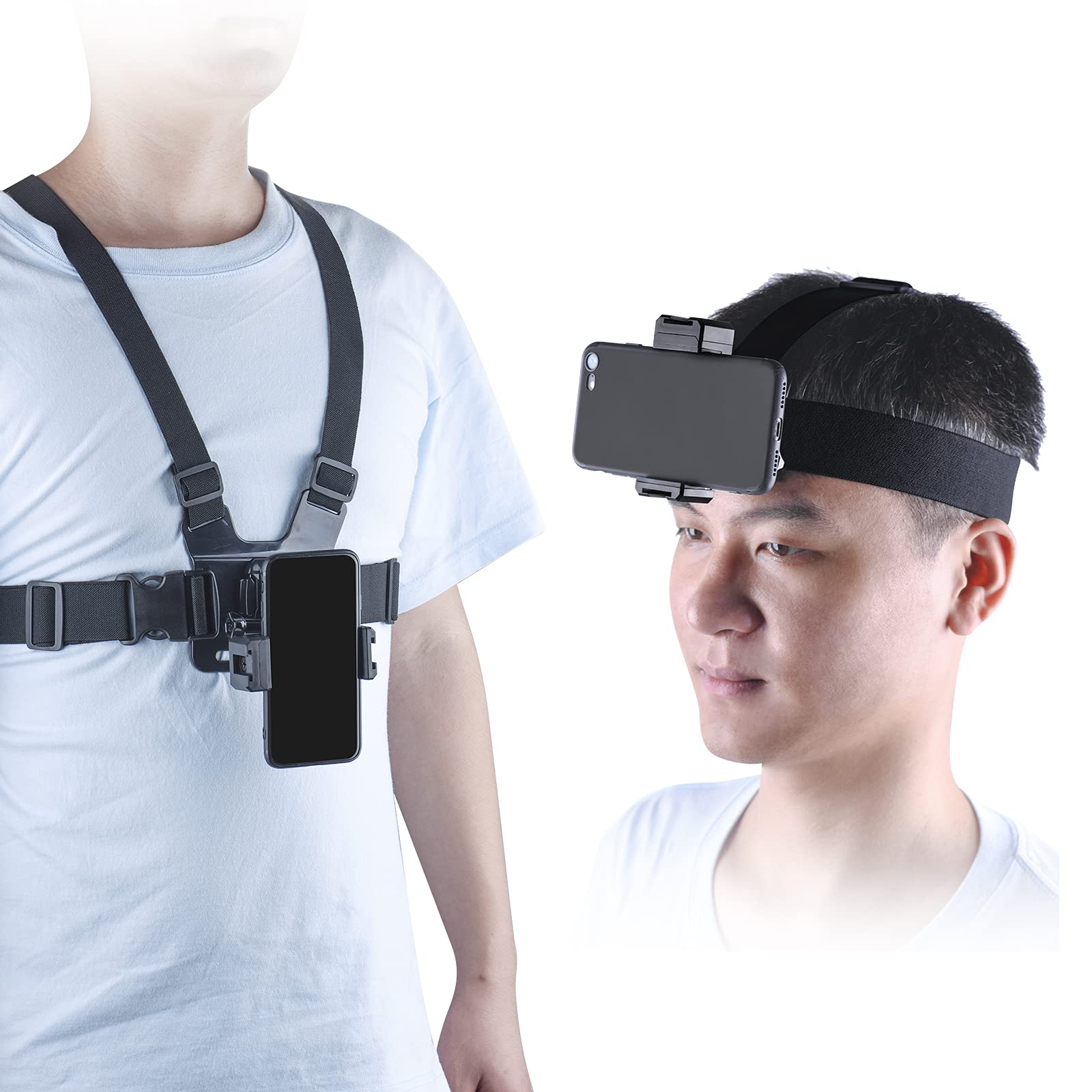 Universal Chest Mount & Head Mount Phone Holder Kit for POV/VLOG - Compatible with iPhone, GoPro, DJI Action 2 Camera - Perfect for Action Sports, Travel Vlogging & Hands-Free Recording