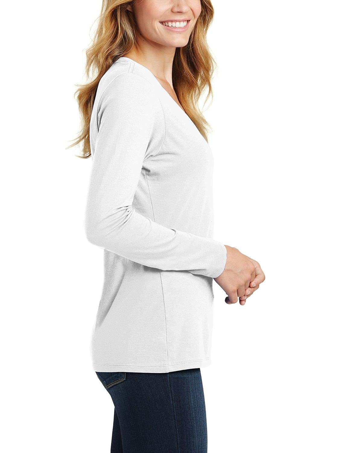 JustBlanks Women's Long Sleeve V-Neck T-Shirts | 100% Cotton Soft Basic Tee for Women | Casual Wear, Layering & Everyday Comfort