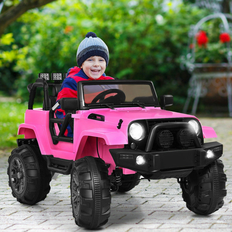 Costway 12V Electric Ride On Truck for Kids with Parental Remote Control, LED Lights & Slow Start - Toddler Outdoor Play Vehicle, Birthday Gift for Boys & Girls