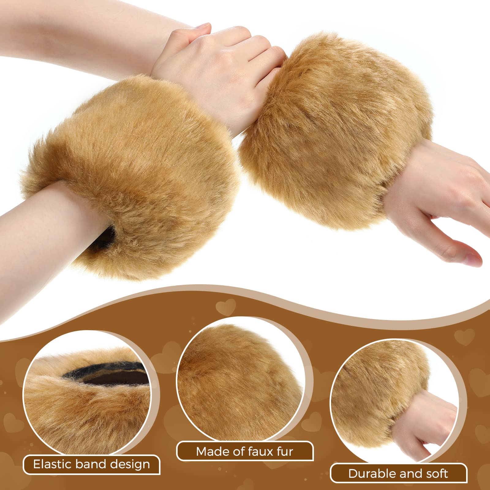 SATINIOR Faux Fur Short Wrist Cuff Winter Warmers - Soft Fuzzy Wrist Warmers for Women & Girls - Perfect for Cold Weather, Outdoor Activities & Fashion Accessories