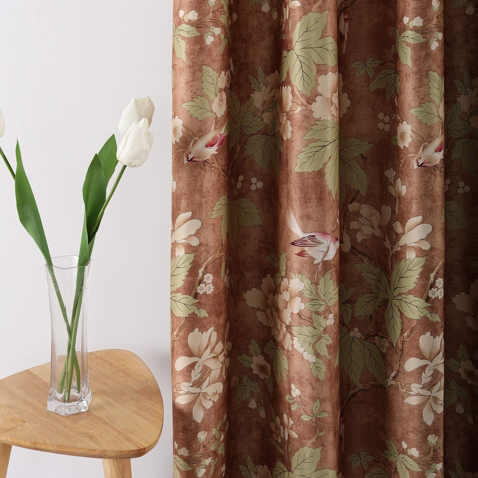 VOGOL 106 Inch Thermal Insulated Floral Print Curtains - Blackout Window Drapes for Bedroom & Living Room (2 Panels) | Perfect for Sliding Doors & Large Windows - Creates Cozy & Elegant Atmosphere
