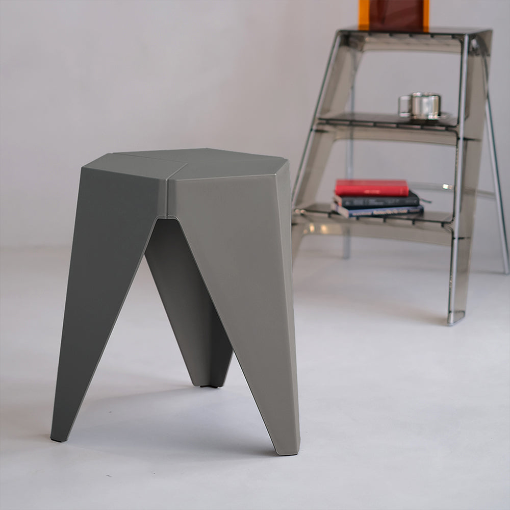 2-Pack Plastic Bar Stools with Puzzle Design - Grey Foot Stools for Kitchen, Bar, or Living Room Seating