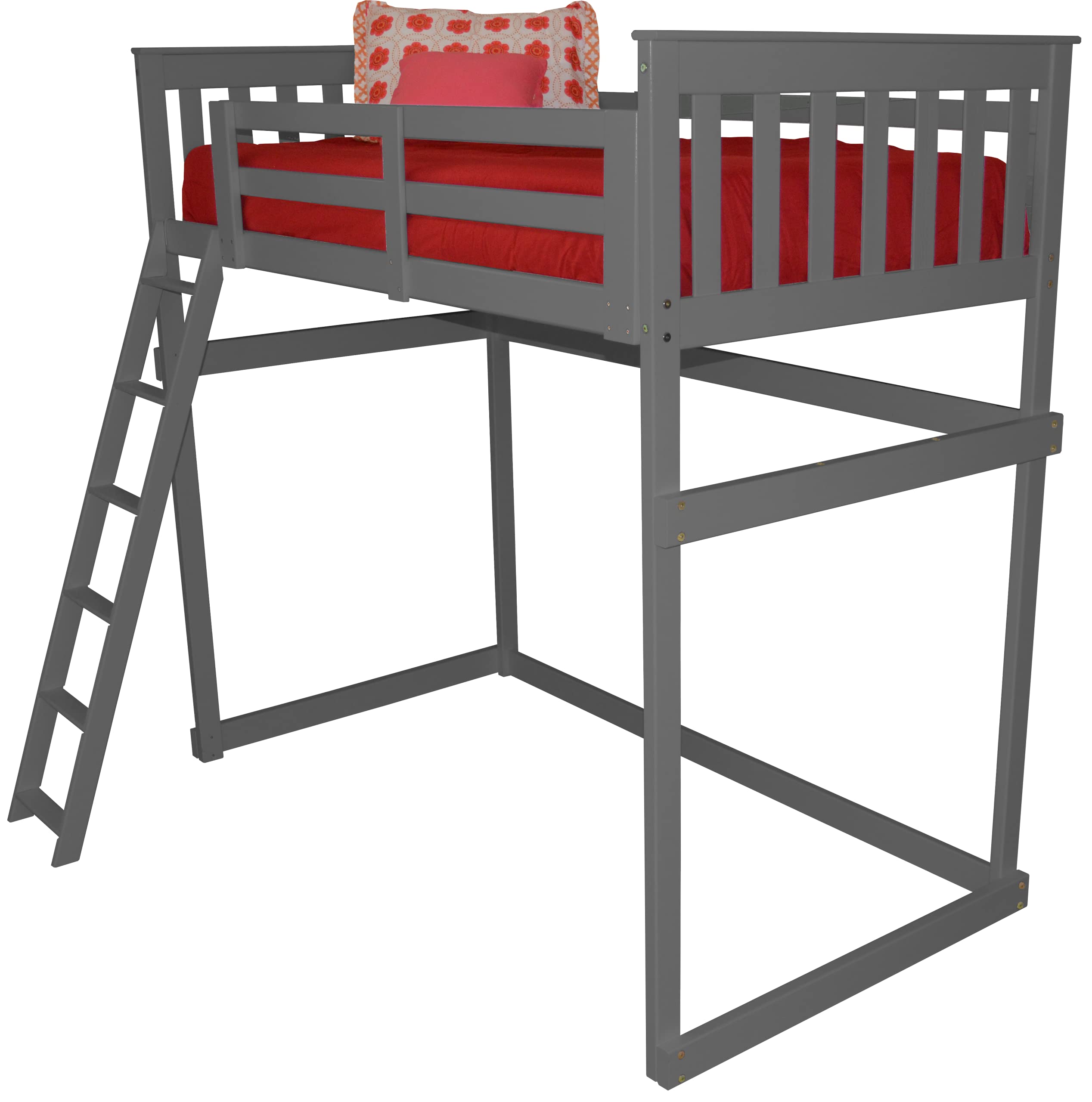 Pine Twin Mission Loft Bed with Side Ladder in Graphite - Space-Saving Kids Furniture for Small Bedrooms & Dorm Rooms | Furniture Barn USA